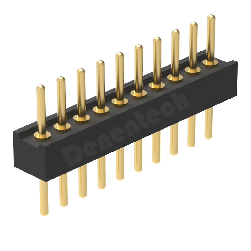 Denentech 好质量PH1.27MM圆P排针H2.20xW2.20单排180度直插双头圆孔排针座