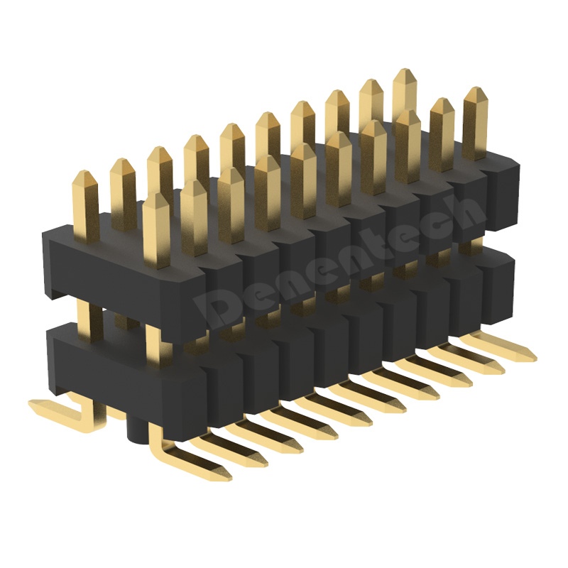 Denentech德能电子1.27*2.54mm环保镀金双排双塑排针连接器2*50pin贴片排针定制1.27*2.54SMT插针
