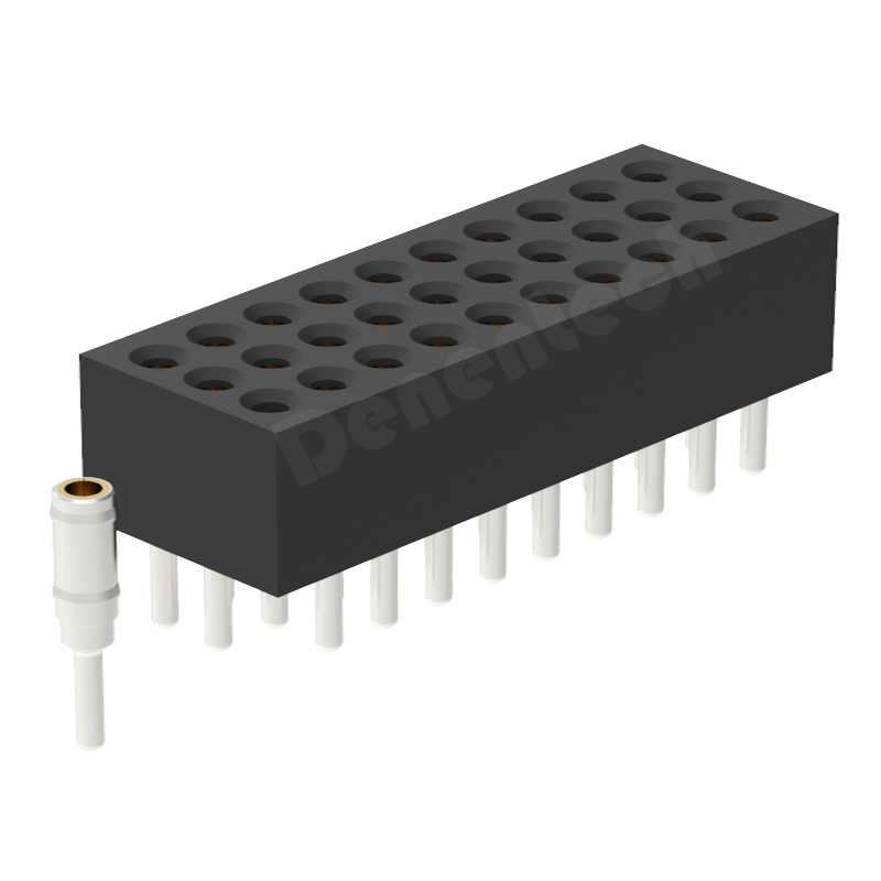 Denentech 高质量1.27MM圆P排母H3.80xW4.52三排180度圆形插件排母