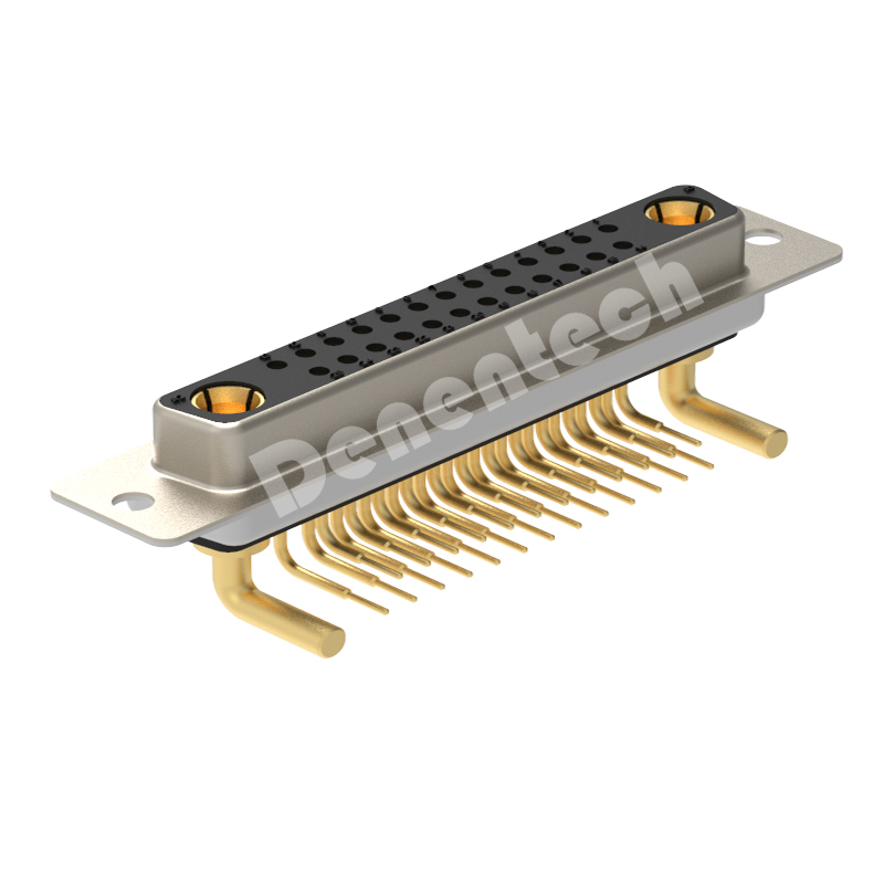 Denentech 镀金27W2母座折弯90度大电流母头 铜针D-SUB接口信号插头座 27W2大电流折弯90度插板连接器