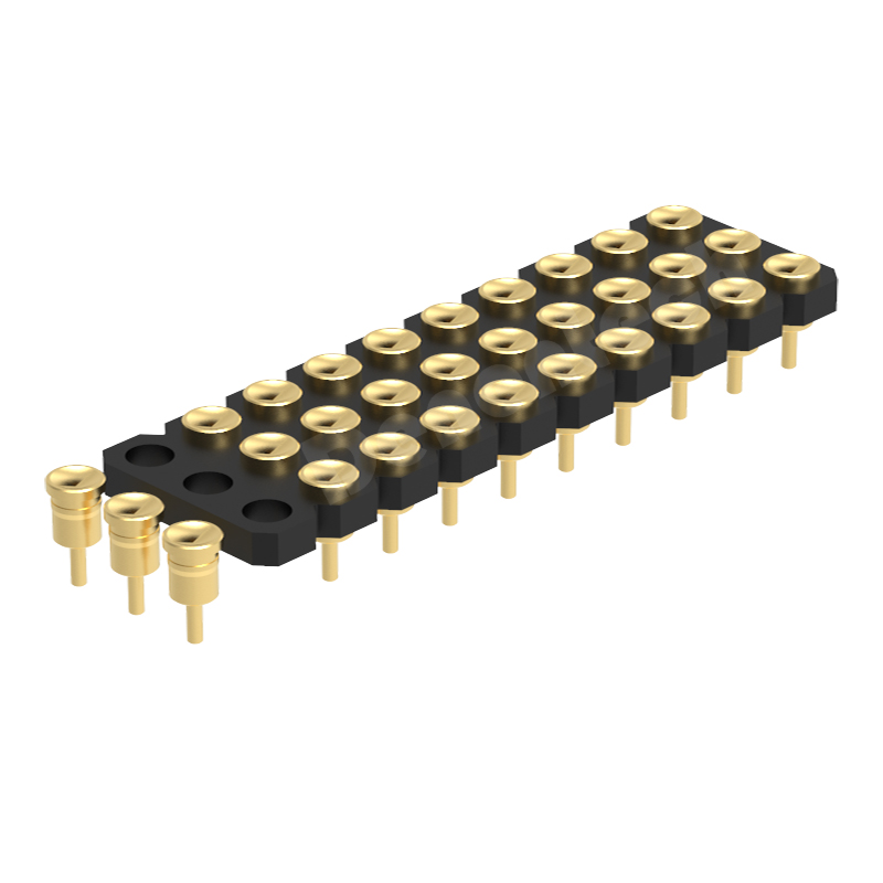Denentech 2.54mm弹簧针H1.27三排母座180度凹面pogo pin 连接器 插针顶针pin针