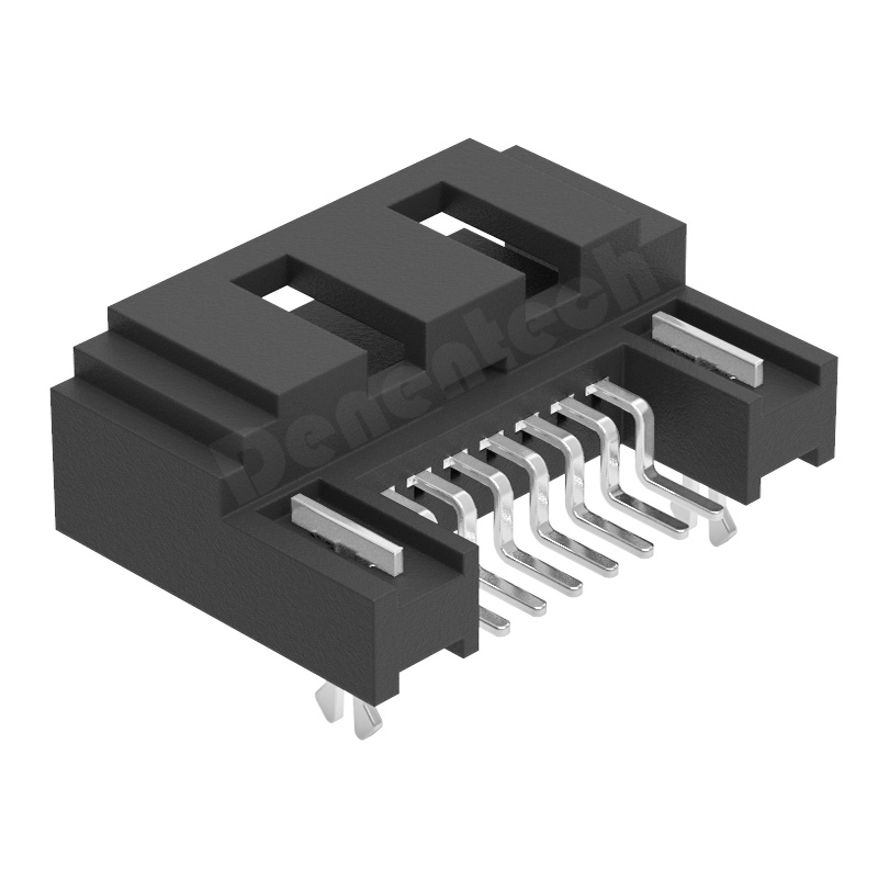 Denentech德能电子SATA7P公座三面包开窗SMT贴片SATA插座