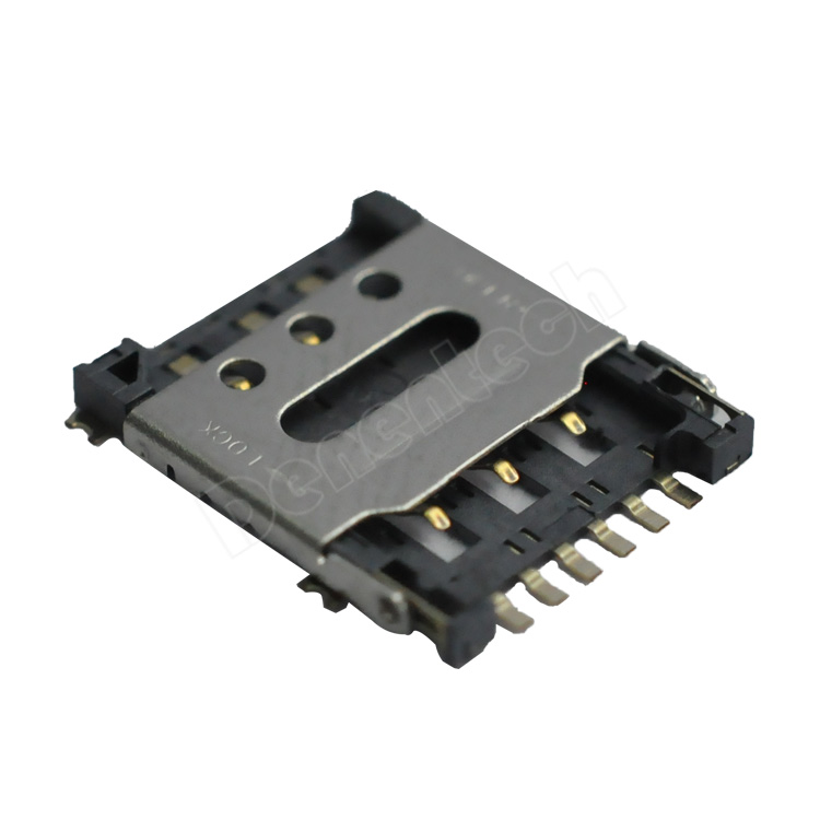 Denentech 工厂定制 NANO SIM 6P H1.45 掀盖式卡座 镀金卡座连接器